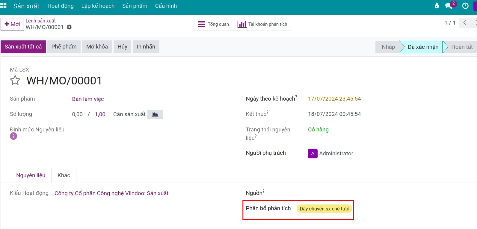 Tài khoản kế toán quản trị trên bút toán sổ nhật ký Viindoo
