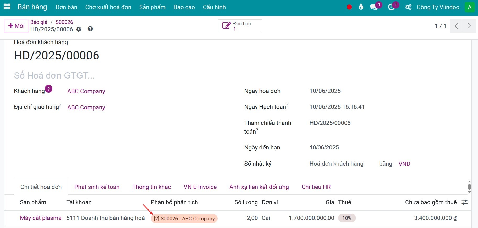 Analytic account on the customer invoice