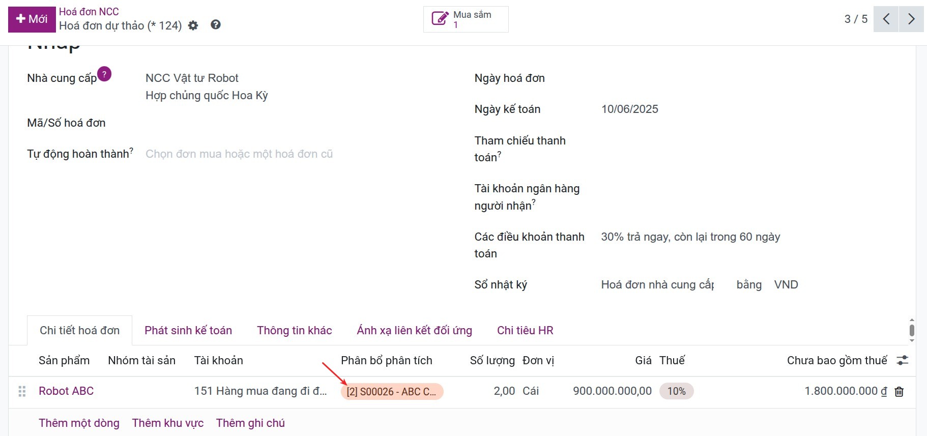 Analytic account on the vendor bills