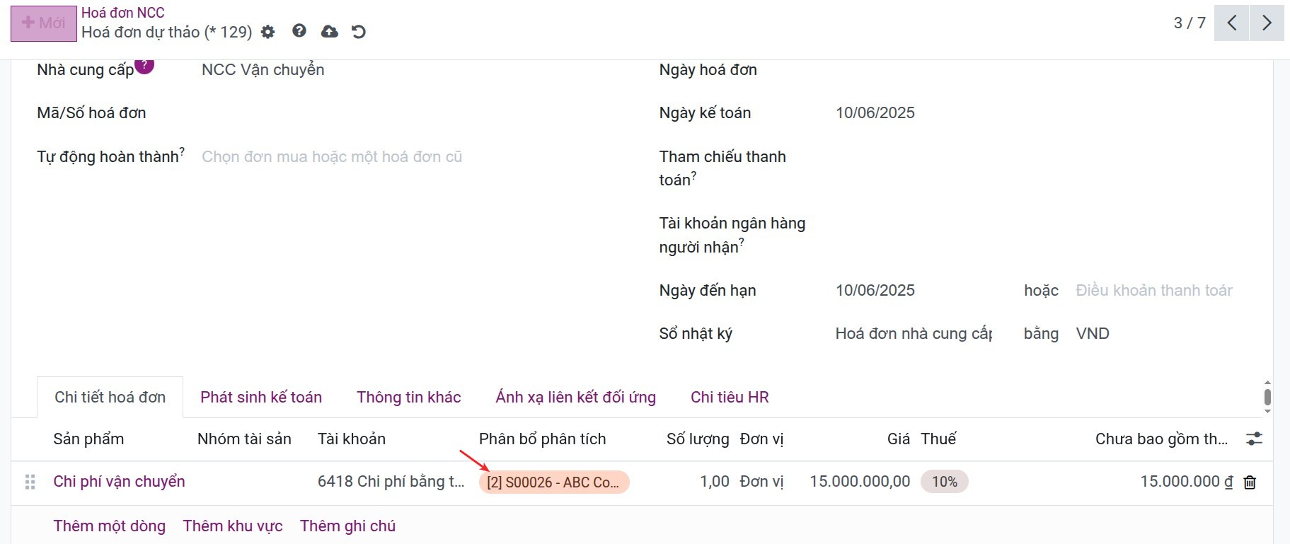 Analytic account on the vendor bills