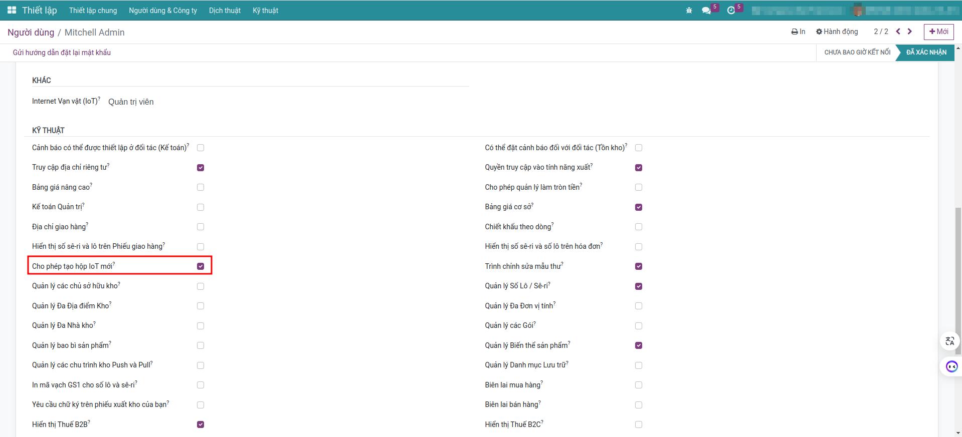 Người dùng được cấp quyền tạo hộp IoT mới