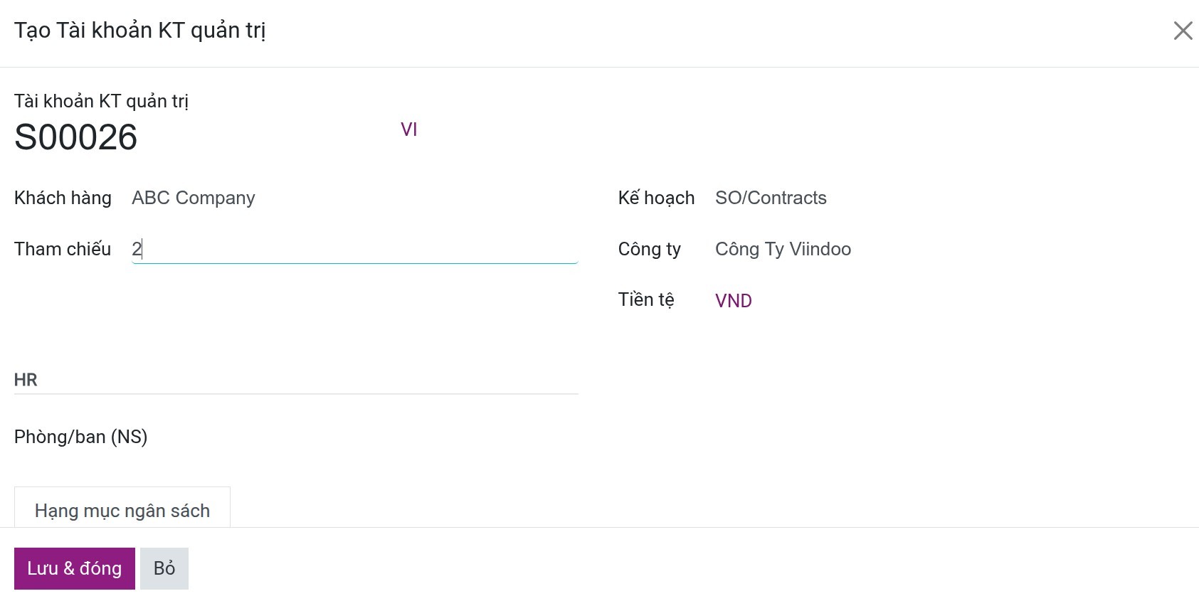 Configure the analytic account