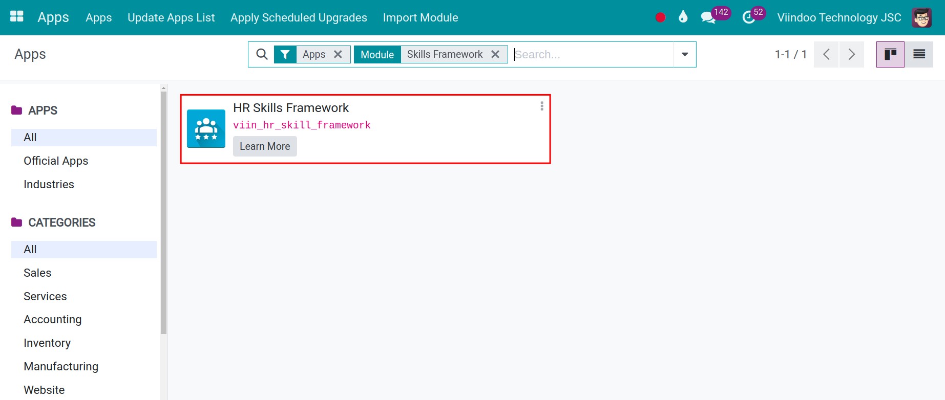 Install the HR skills framework application in Viindoo