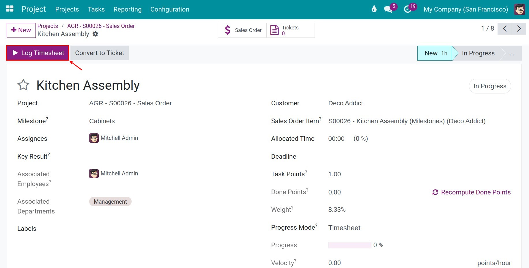 log in timesheet by timesheet feature