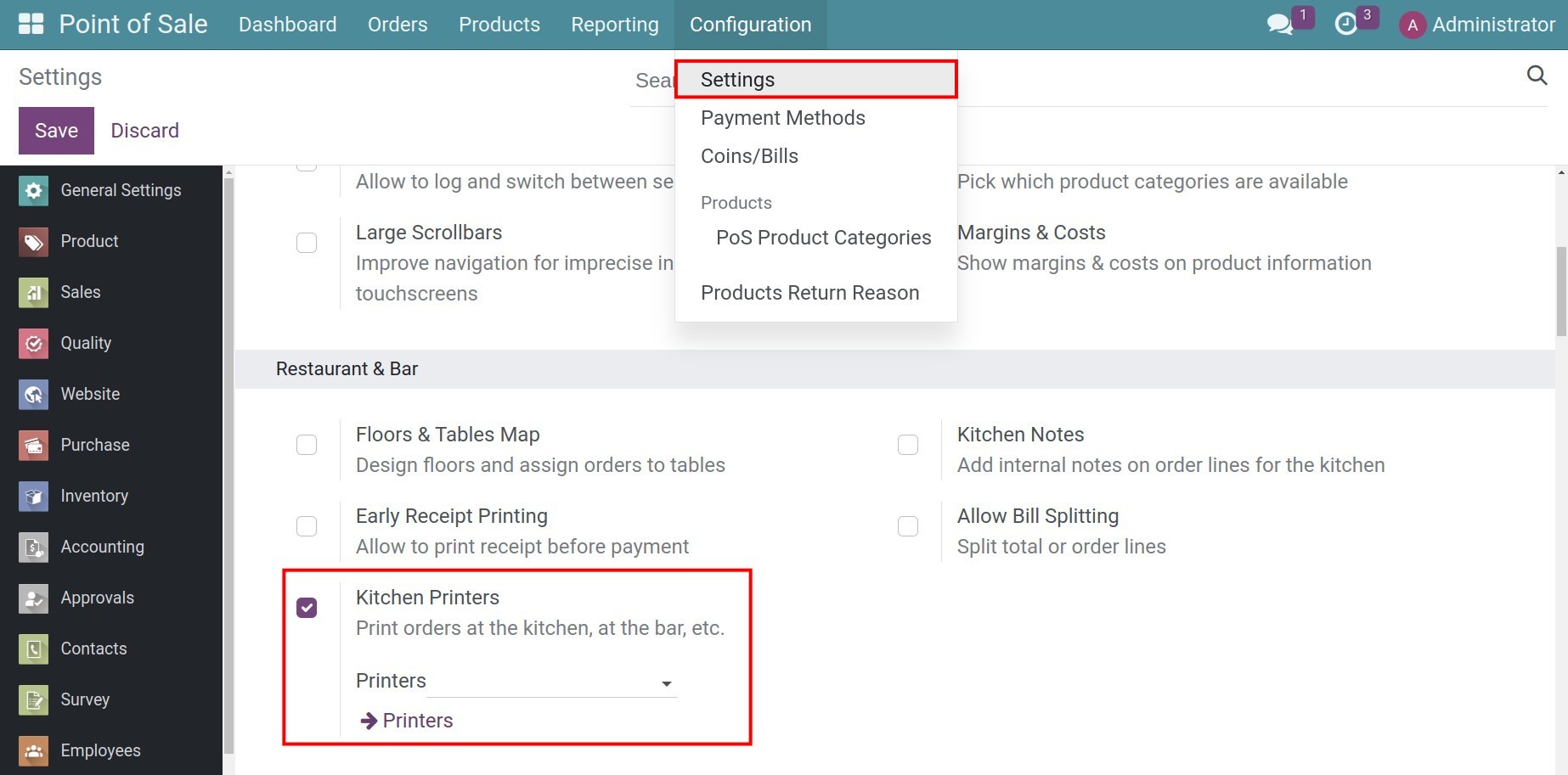 Activate the Kitchen print feature