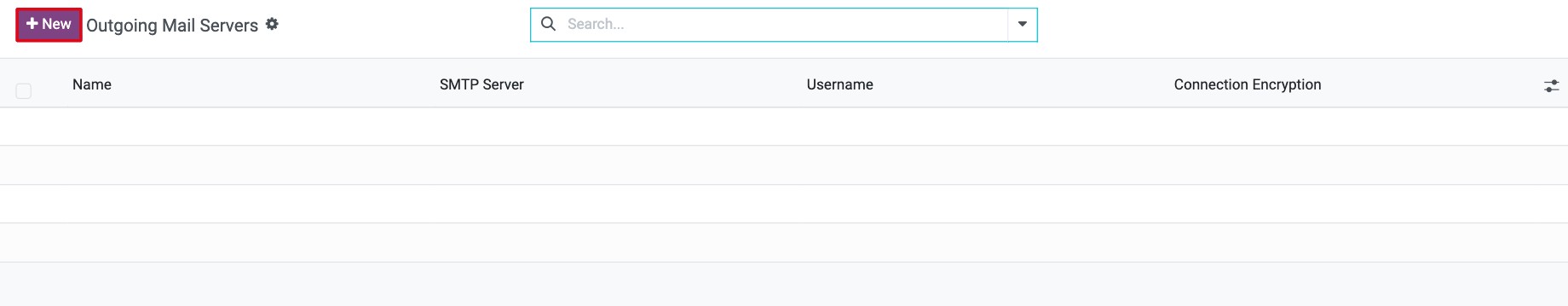 List of outgoing mail servers with the New button