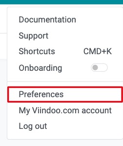Preferences in the user menu at the top right of Viindoo