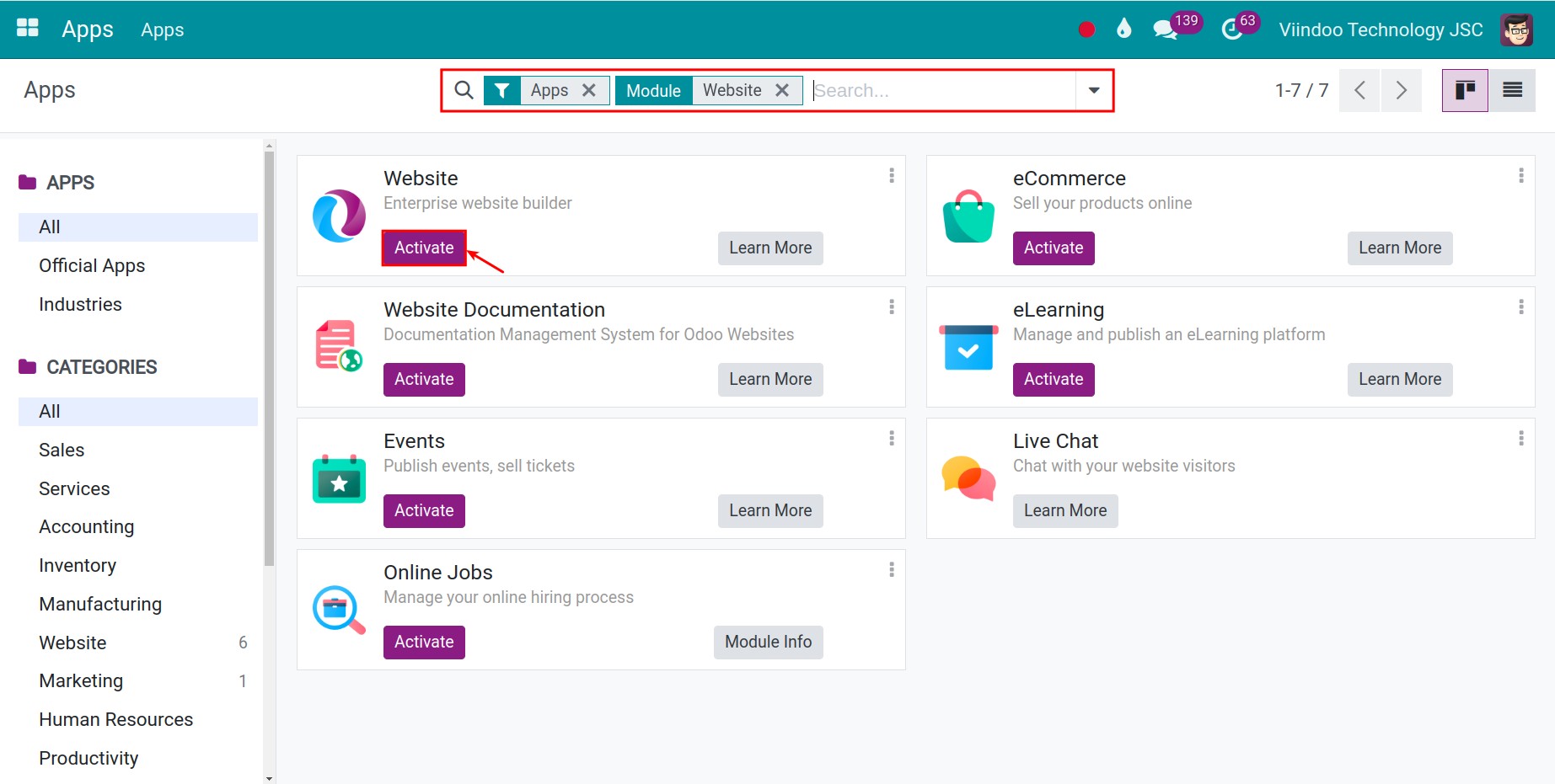 Install Viindoo Website