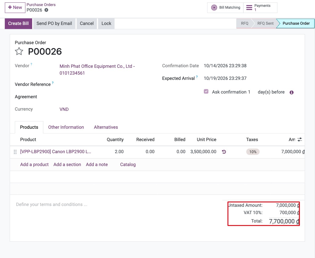 Confirmed purchase order that will receive an advance payment