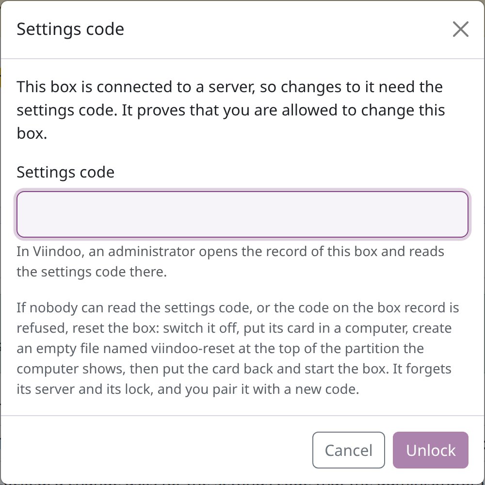 Settings code dialog of the box page with the Unlock button