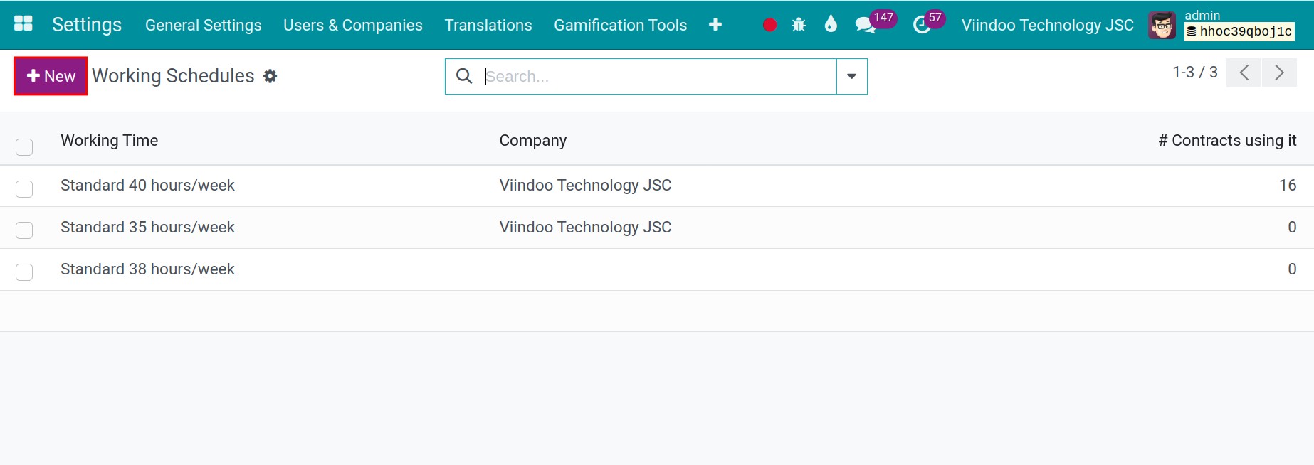 Viindoo interface of working times creating