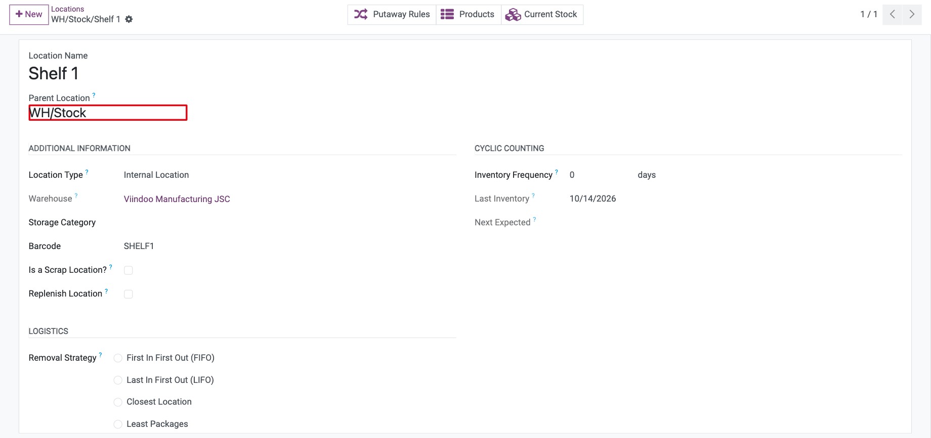 Location form with the Parent Location field that sets the parent and child relationship