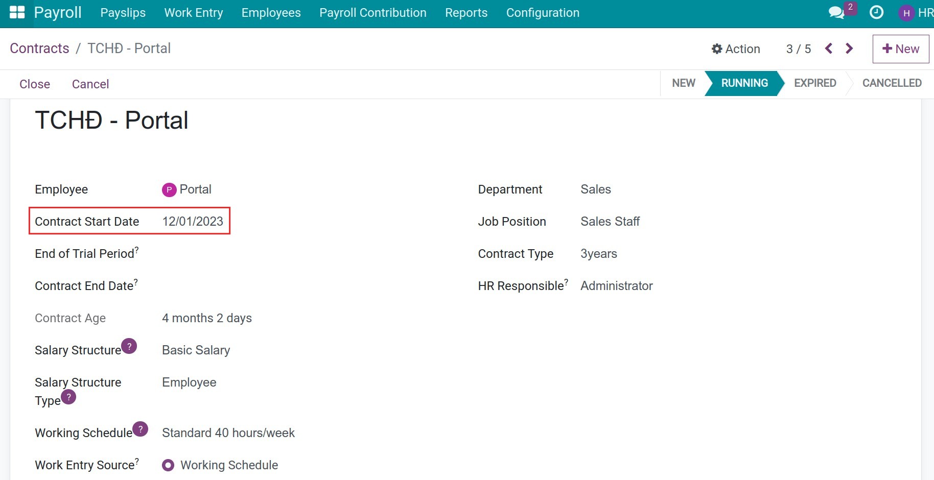 The employee's contract