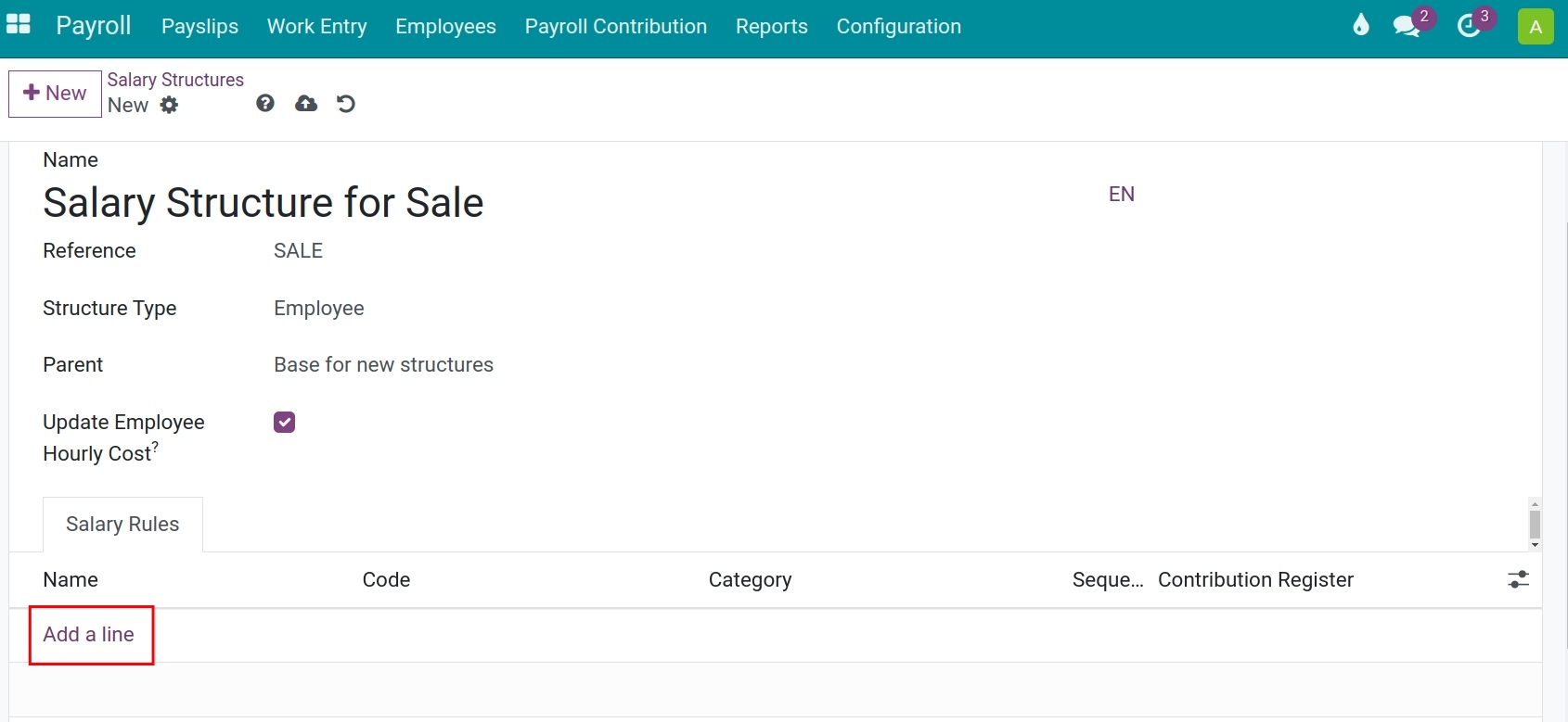 Create a new Salary structures - Salary management in Viindoo