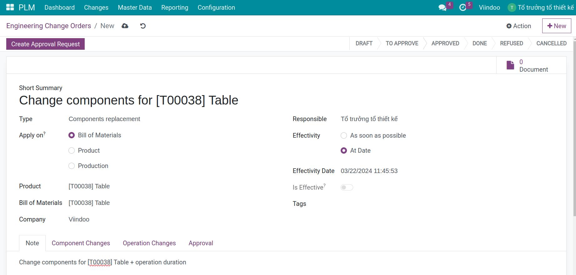 Enter the information when creating an ECO