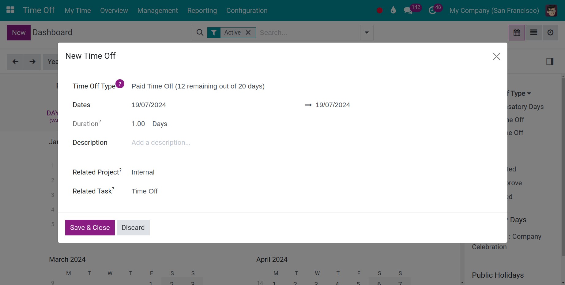 Create a new Time Off Request