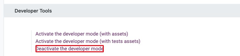 Deactivate the developer mode link in the Developer Tools section