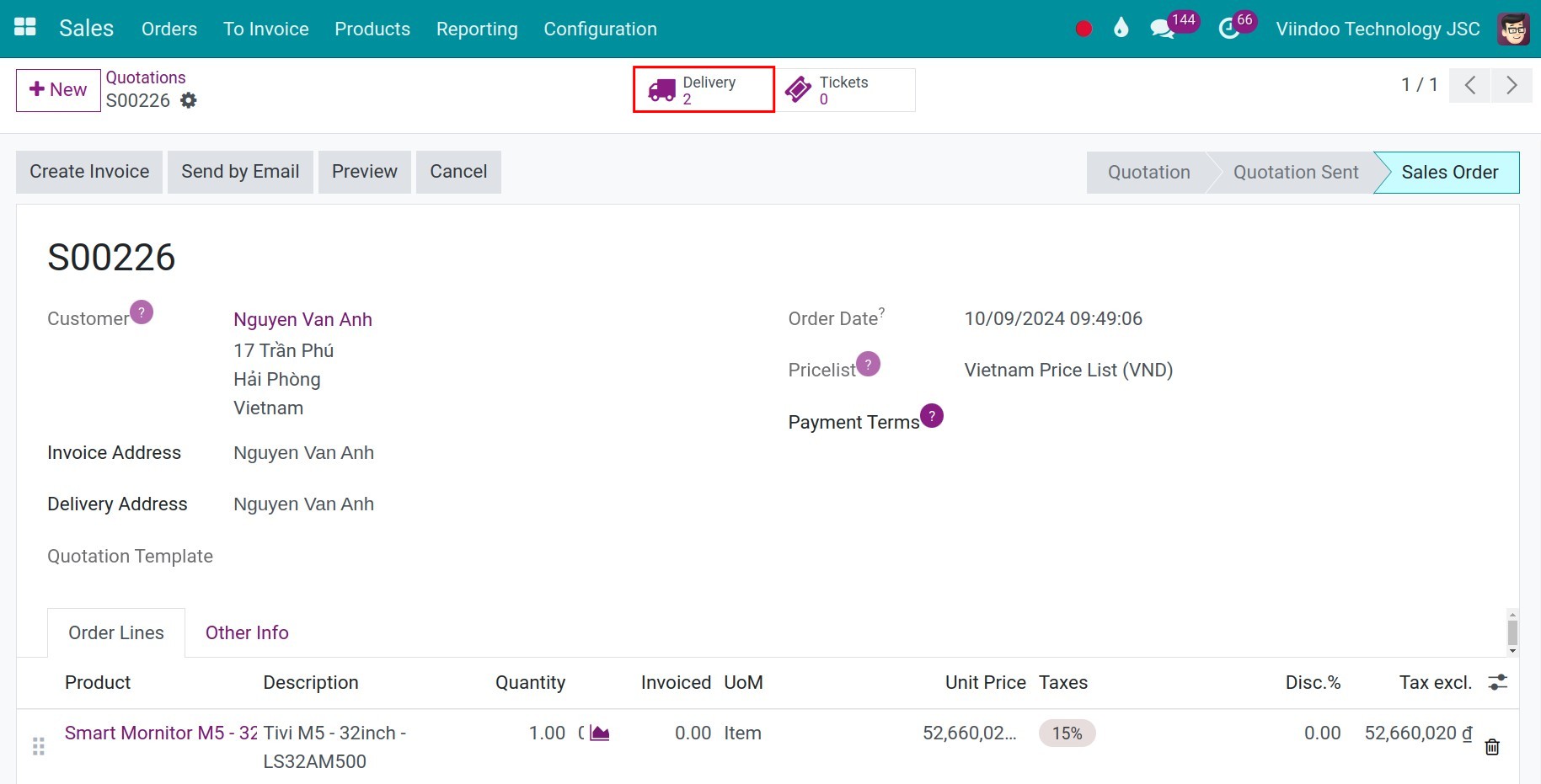 Pick transfer created when a sales order is confirmed
