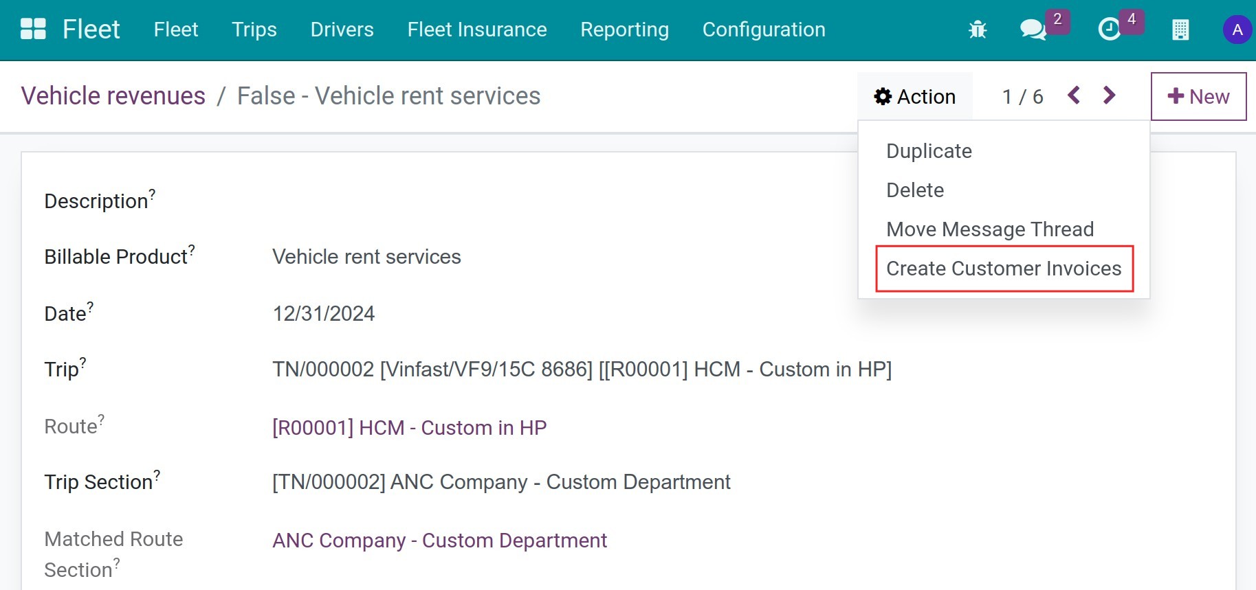 Create a new customer invoices