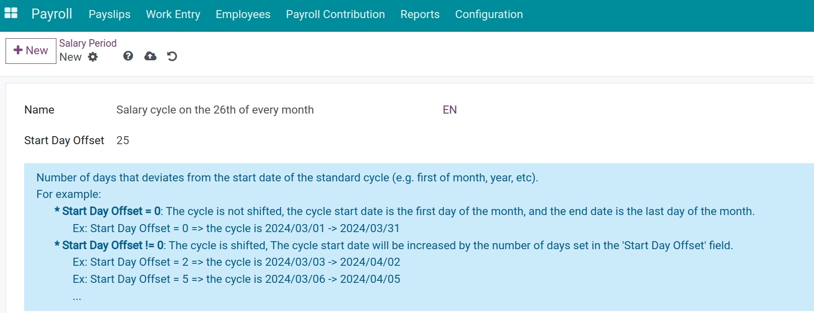 Template of salary cycle on the 26th of every month