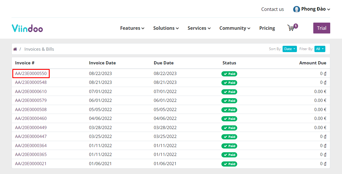 go to the Saas invoice