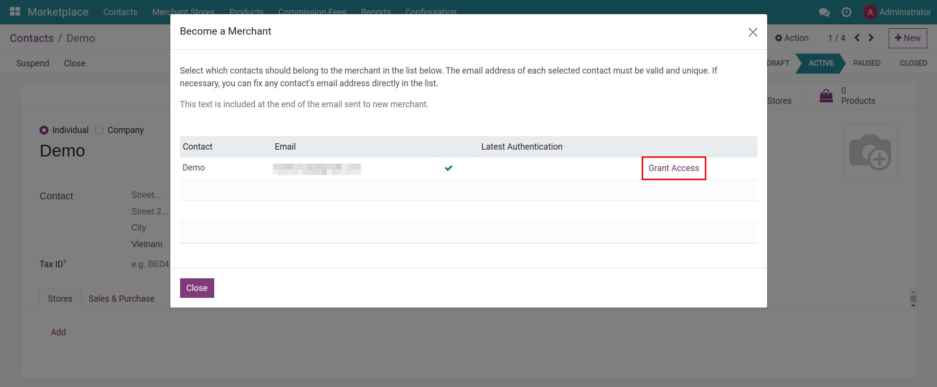 Become a merchant popup