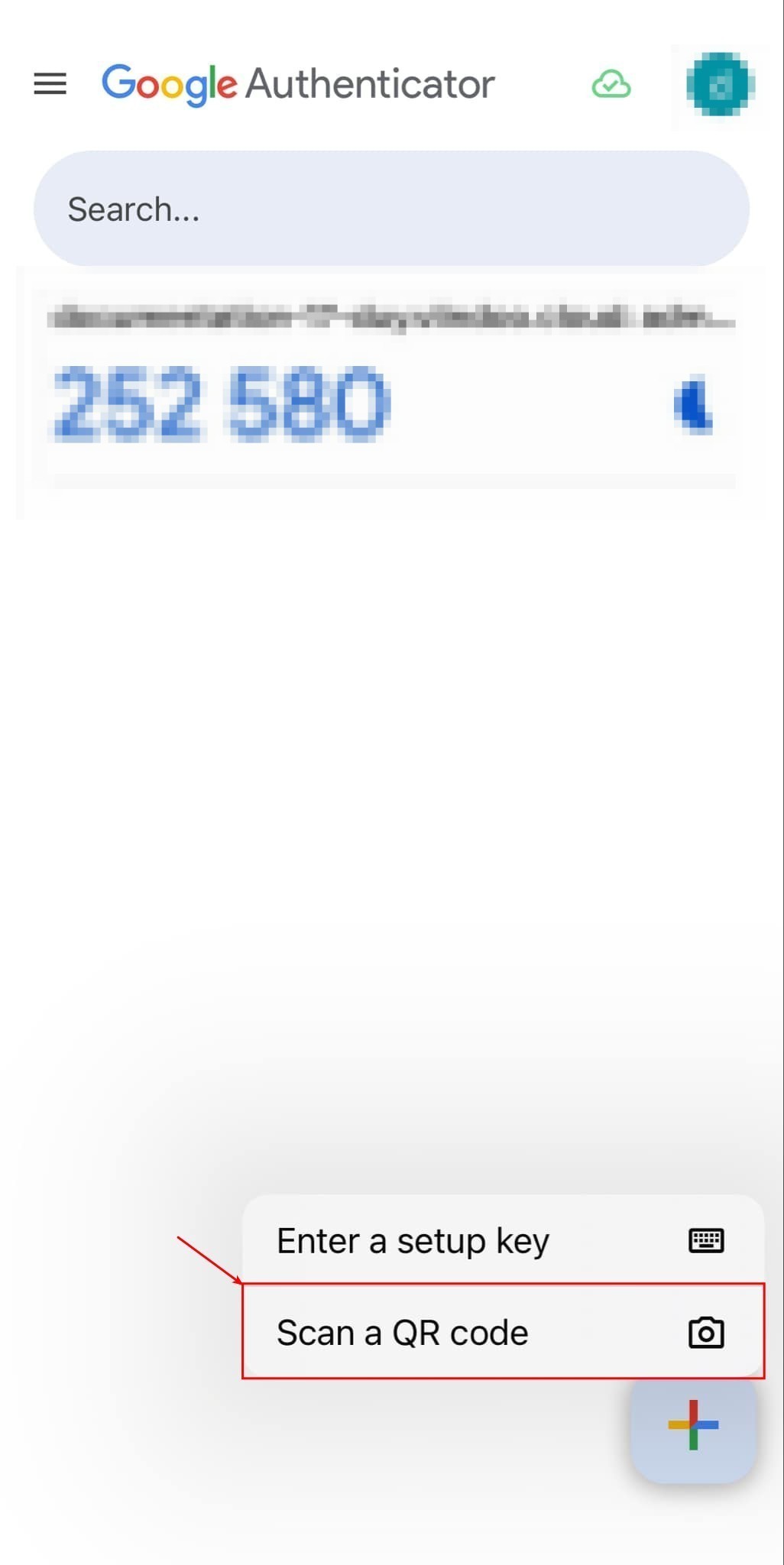 Scan a QR code and Enter a setup key options in Google Authenticator