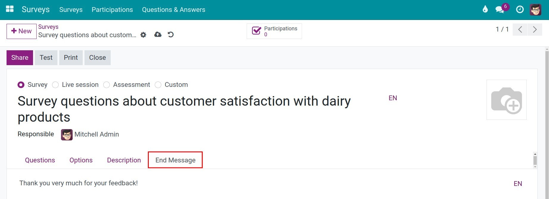 Create end message