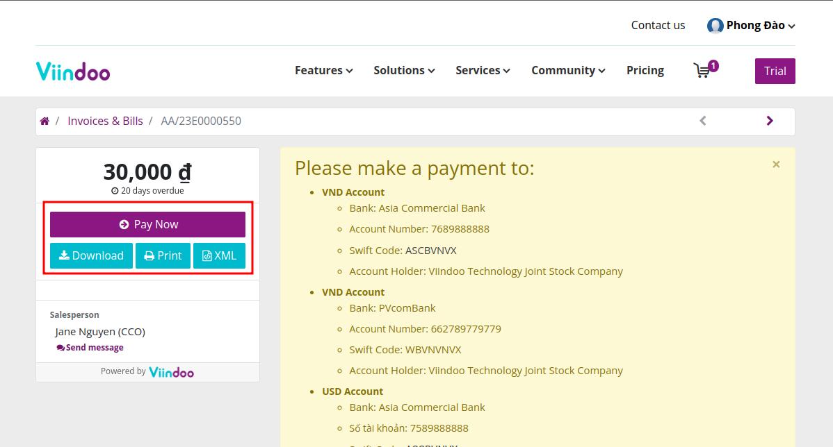 go to the Saas invoice detail