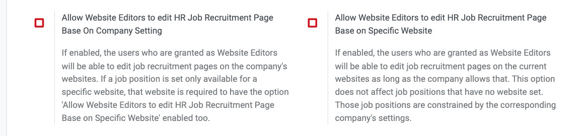 Editor settings that let website editors edit the job recruitment pages