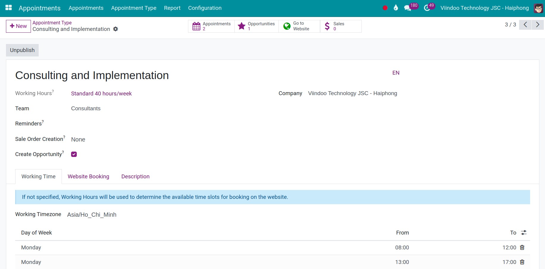 Create appointment type.
