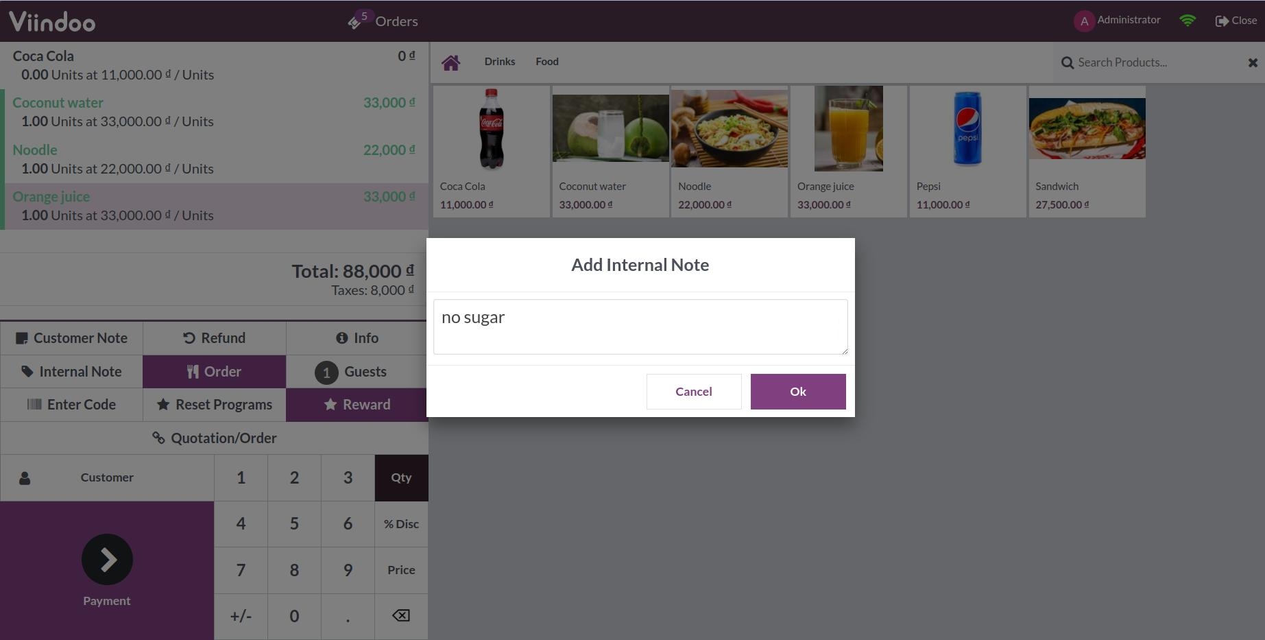 Add special note to POS order