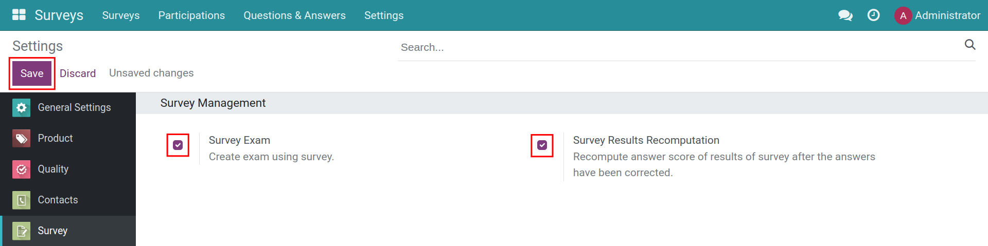Survey settings