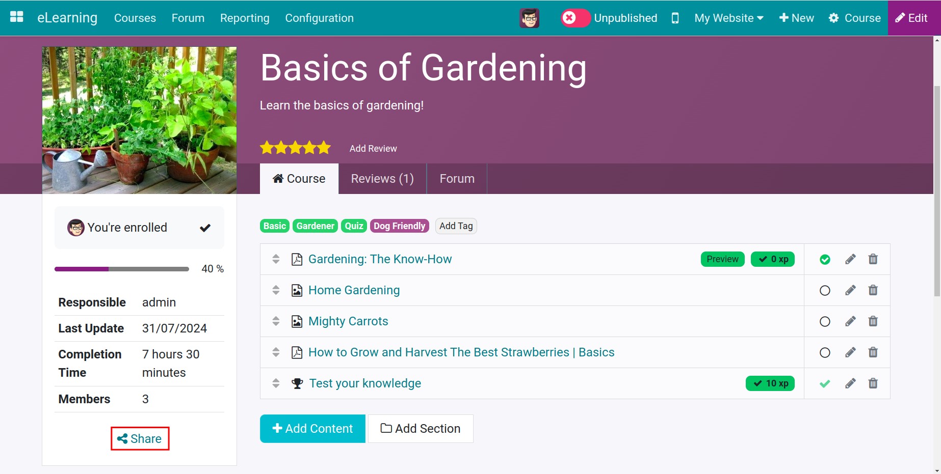 Course on website