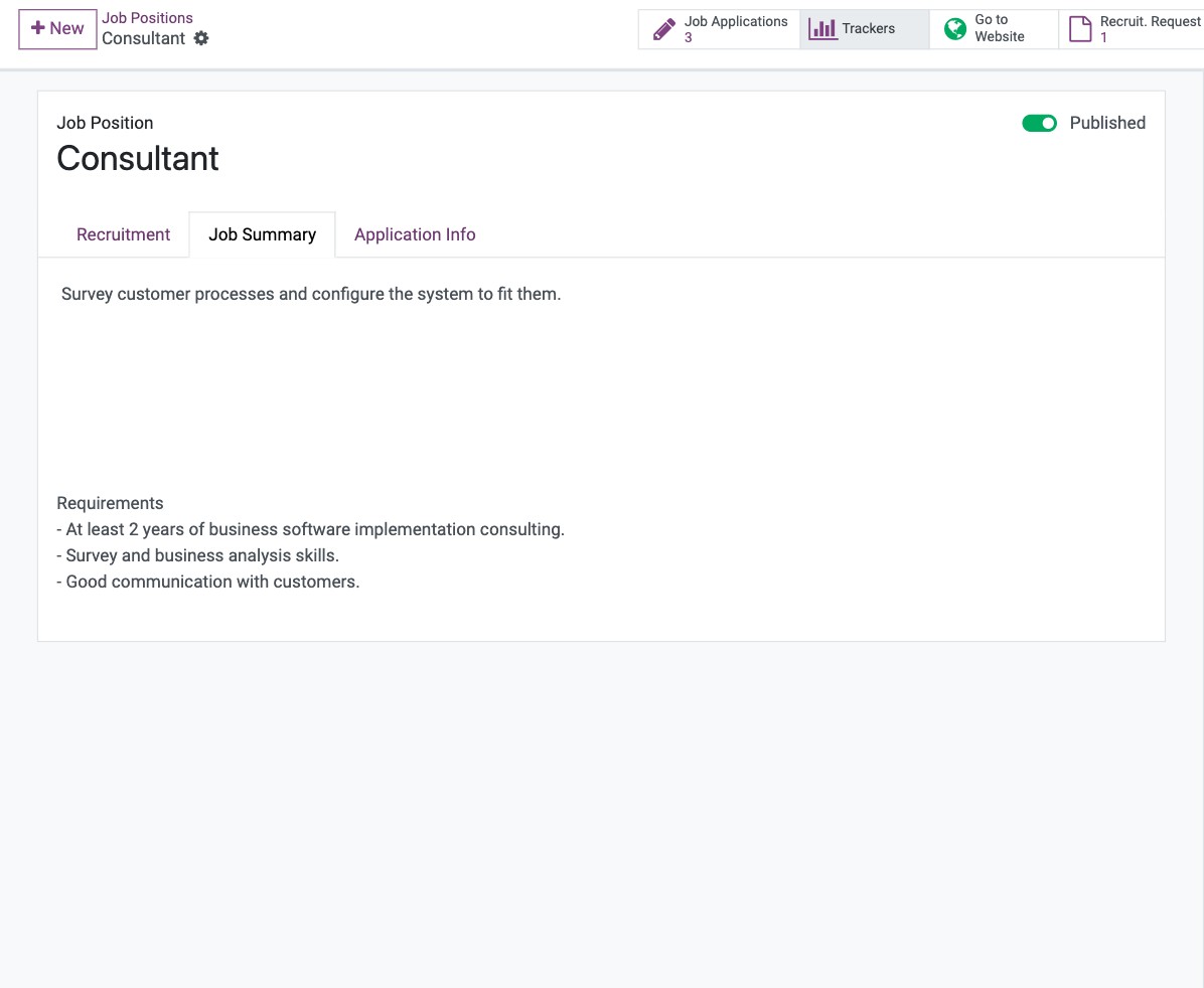 Job Summary tab of a job position with the description candidates read