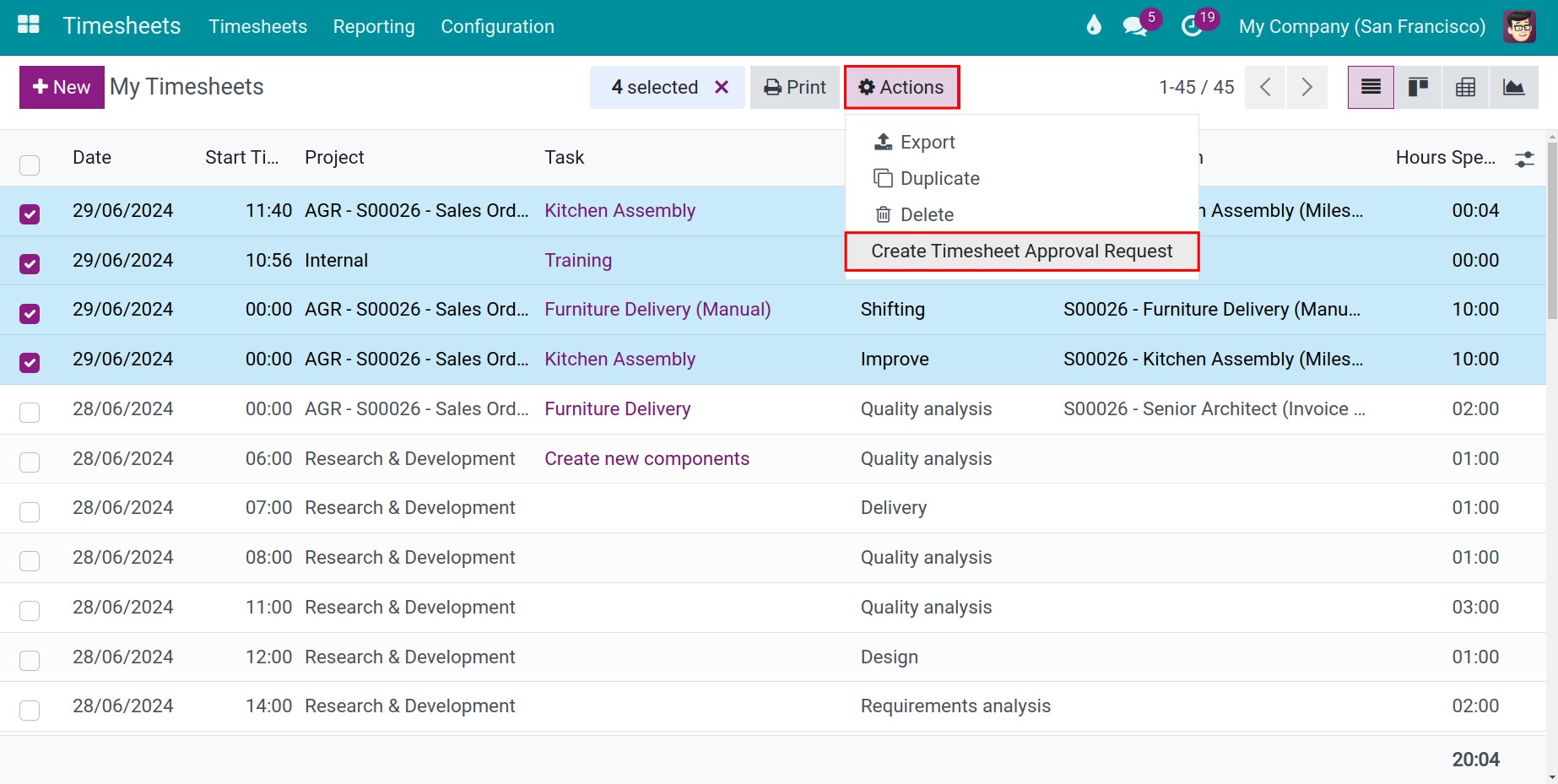 create a timesheet approval request
