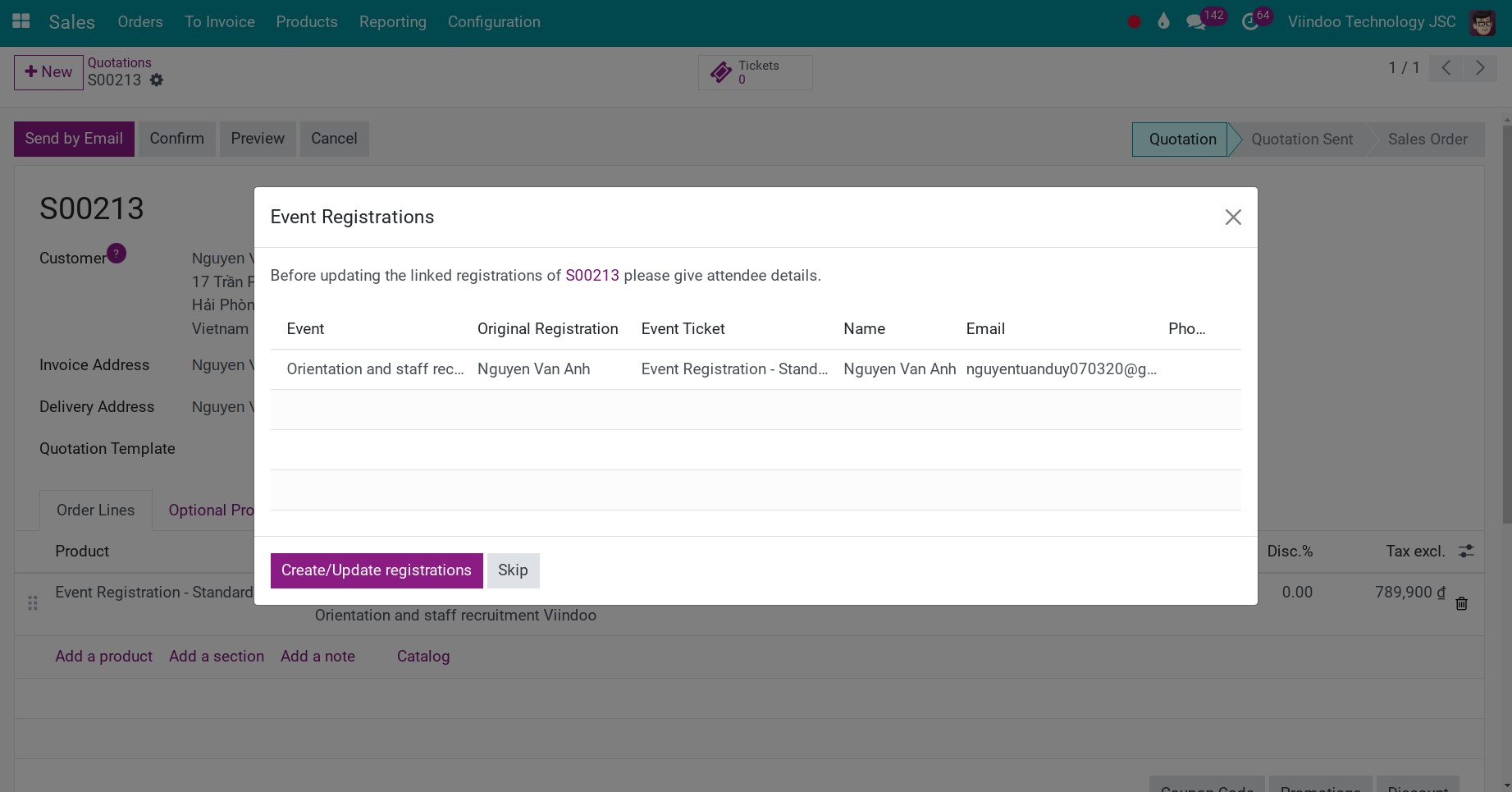 Confirm the registration