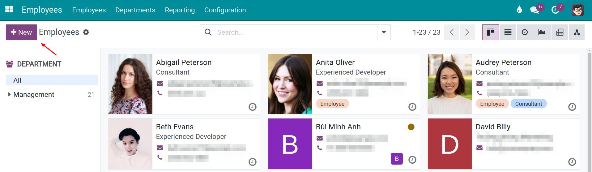Create employee on the Employees overview