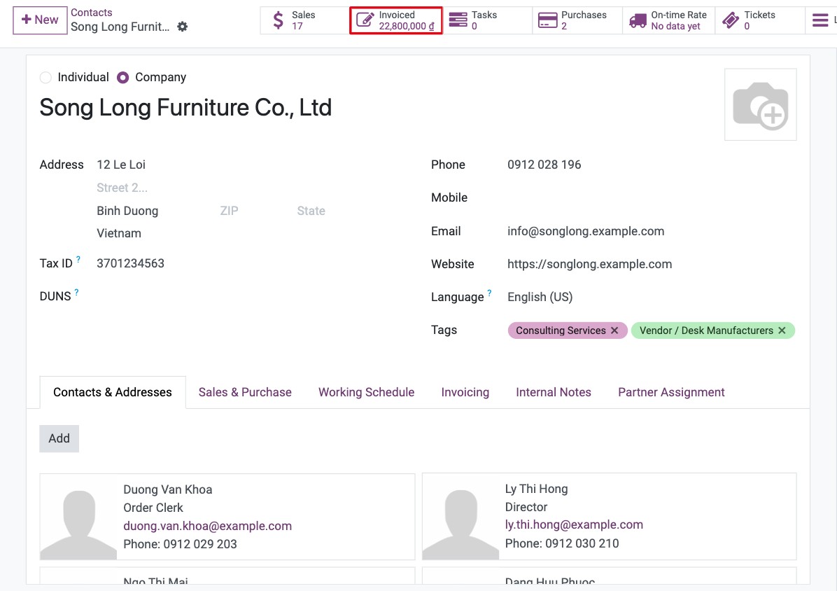 Invoiced button at the top of a contact form