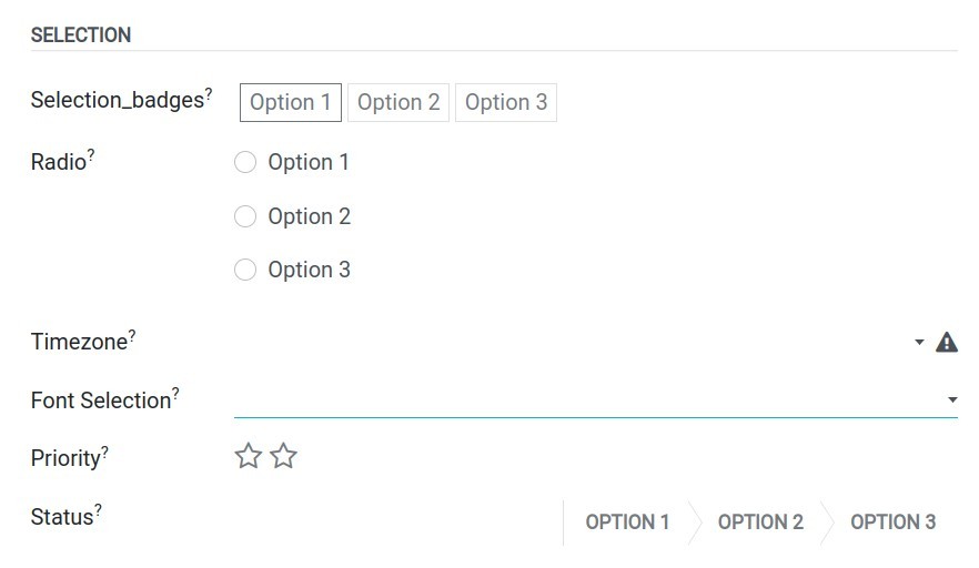 The selection field and widgets