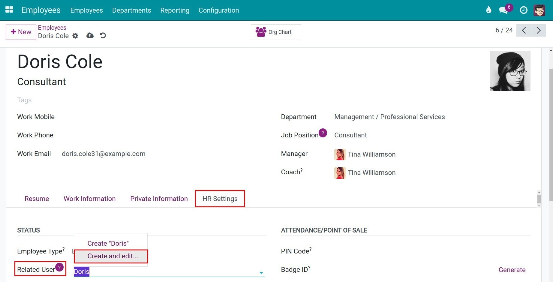 Creating and editing Employee in Viindoo