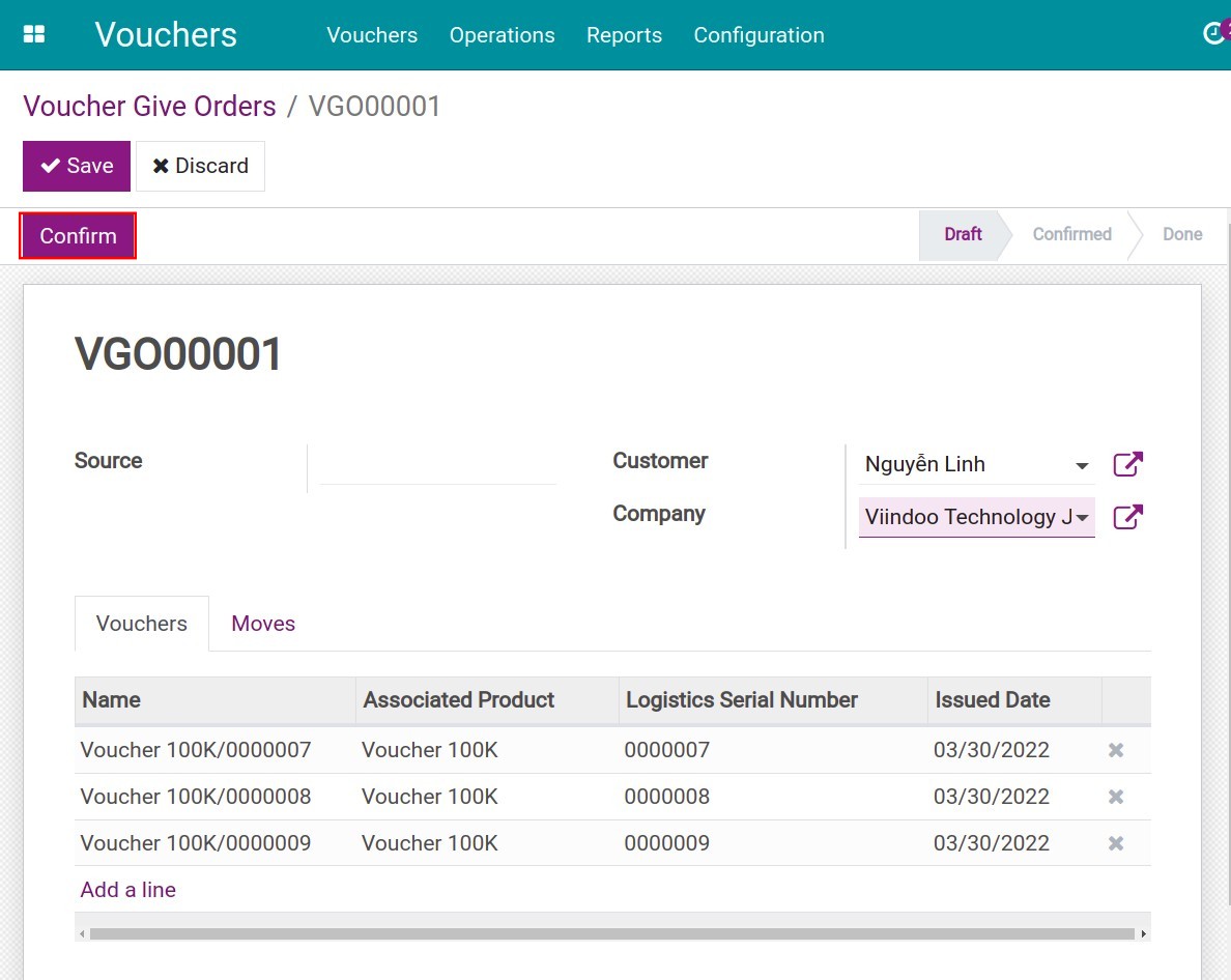 Confirm the voucher giving record