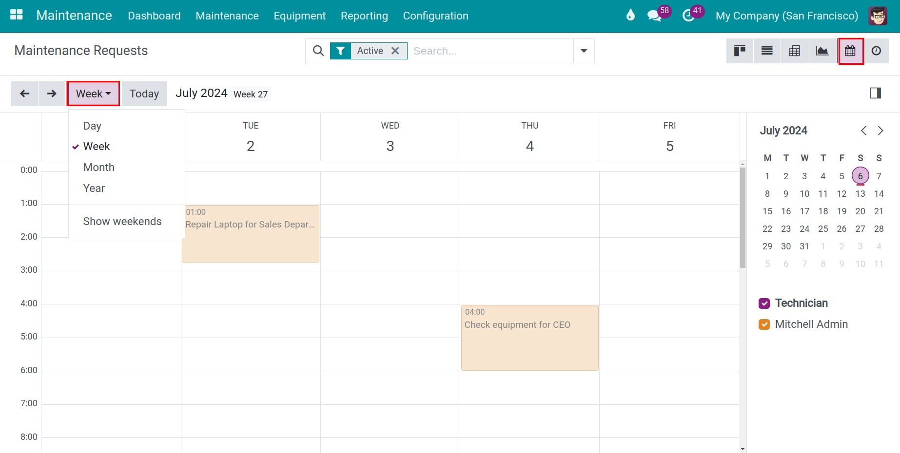 Calendar view
