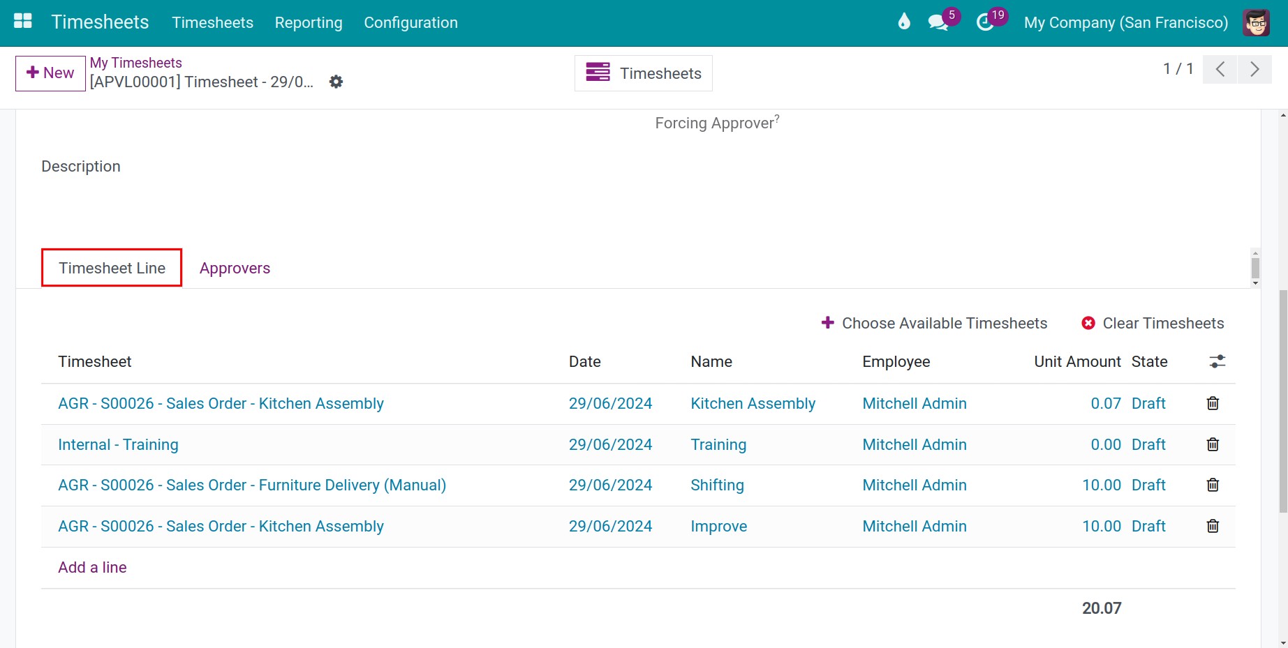 check your timesheet request line