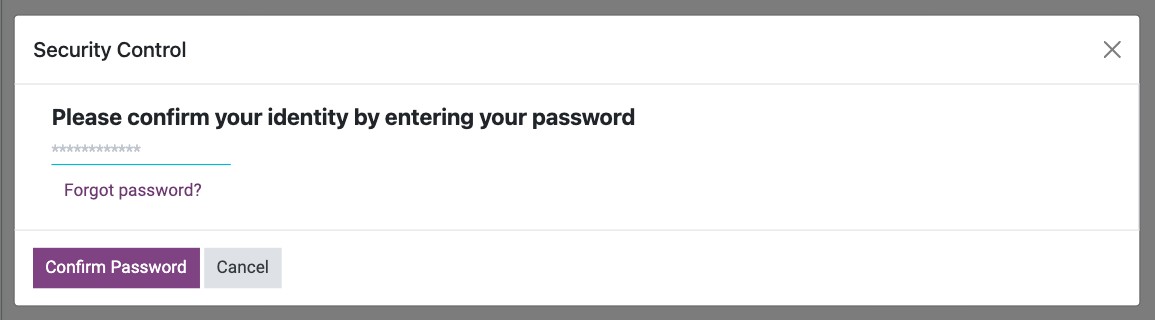 Security Control window asking for the current password