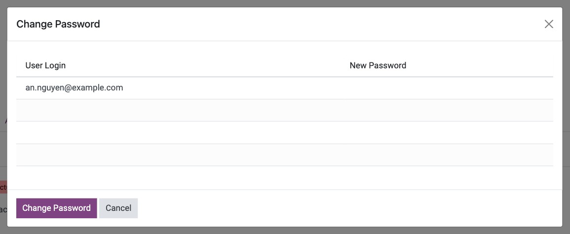 Change Password window with the New Password column