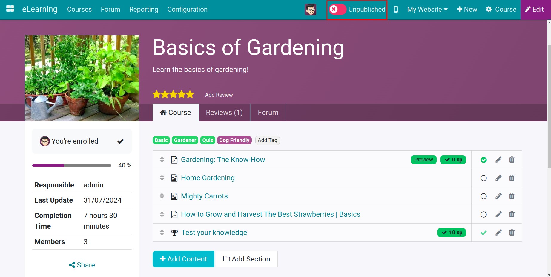 Activate the Published course