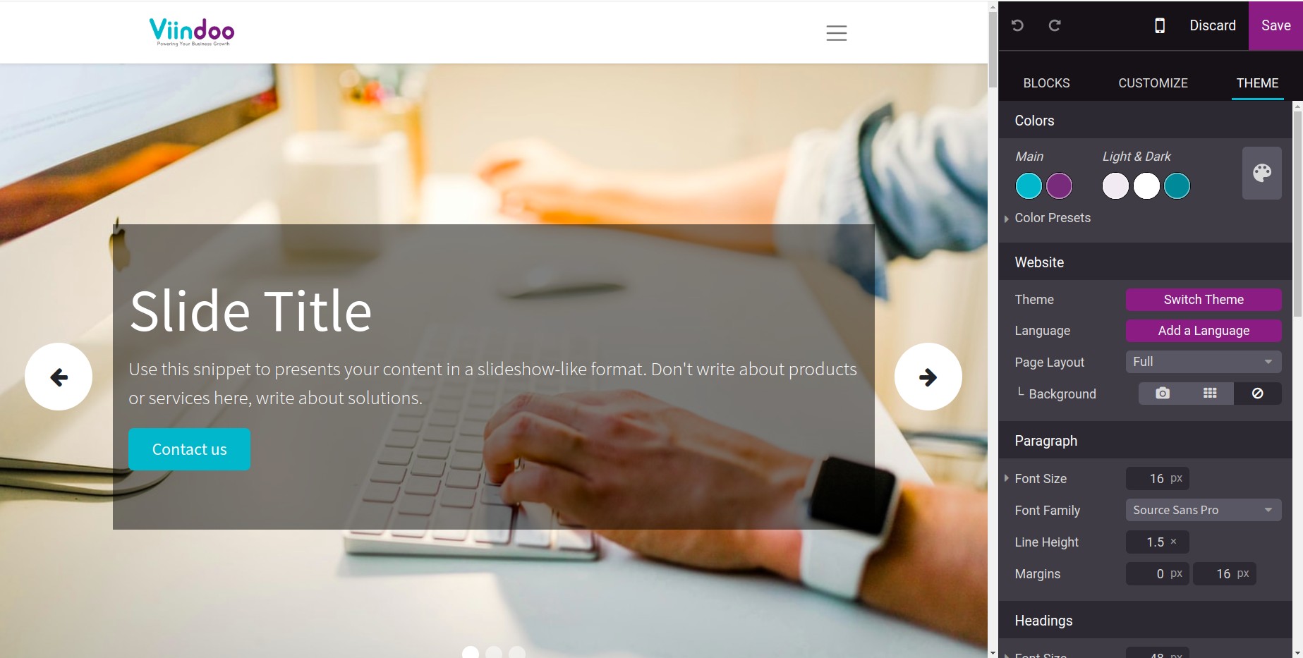 Select a new color palette - Viindoo website