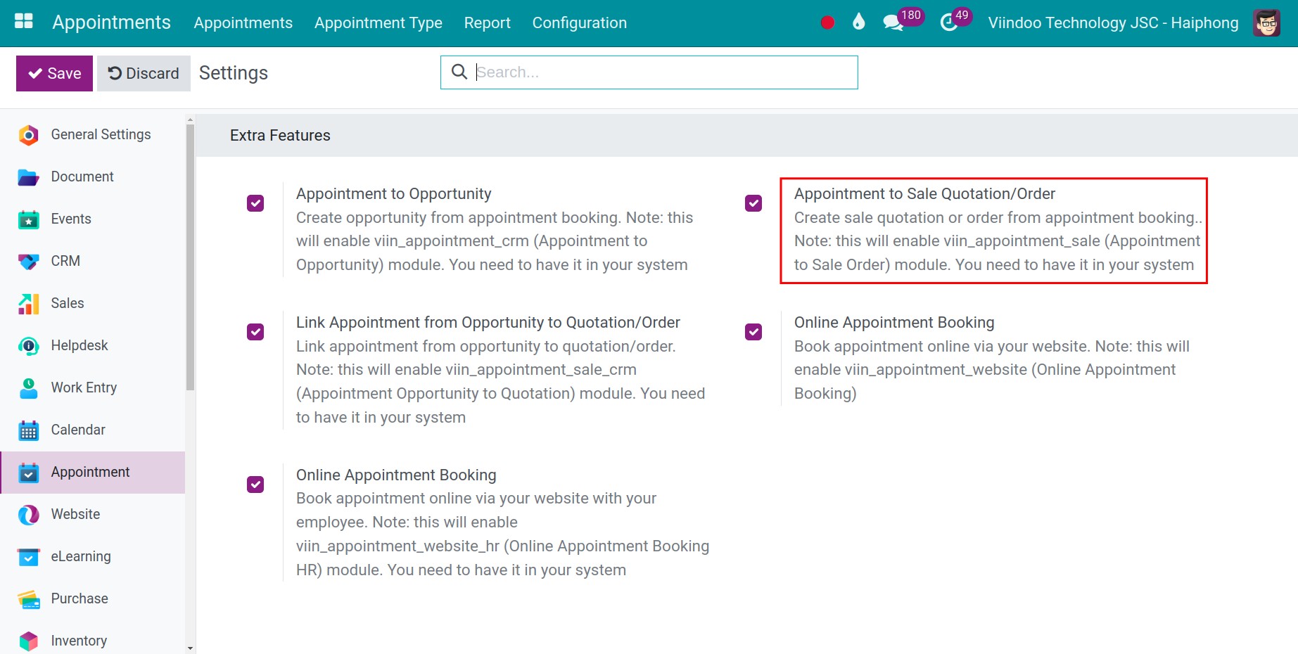 Appointment to Sale Quotation/Order.