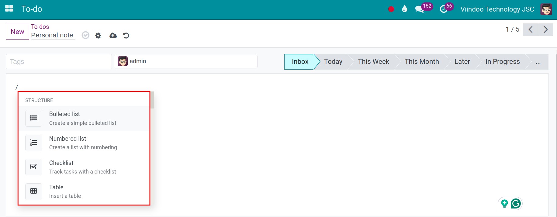 edit notes in Viindoo